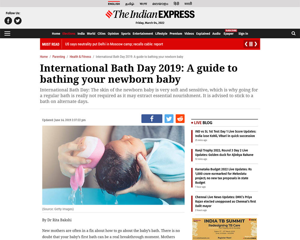 International Bath Day 2019 A guide to bathing your newborn baby - Dr Rita Bakshi