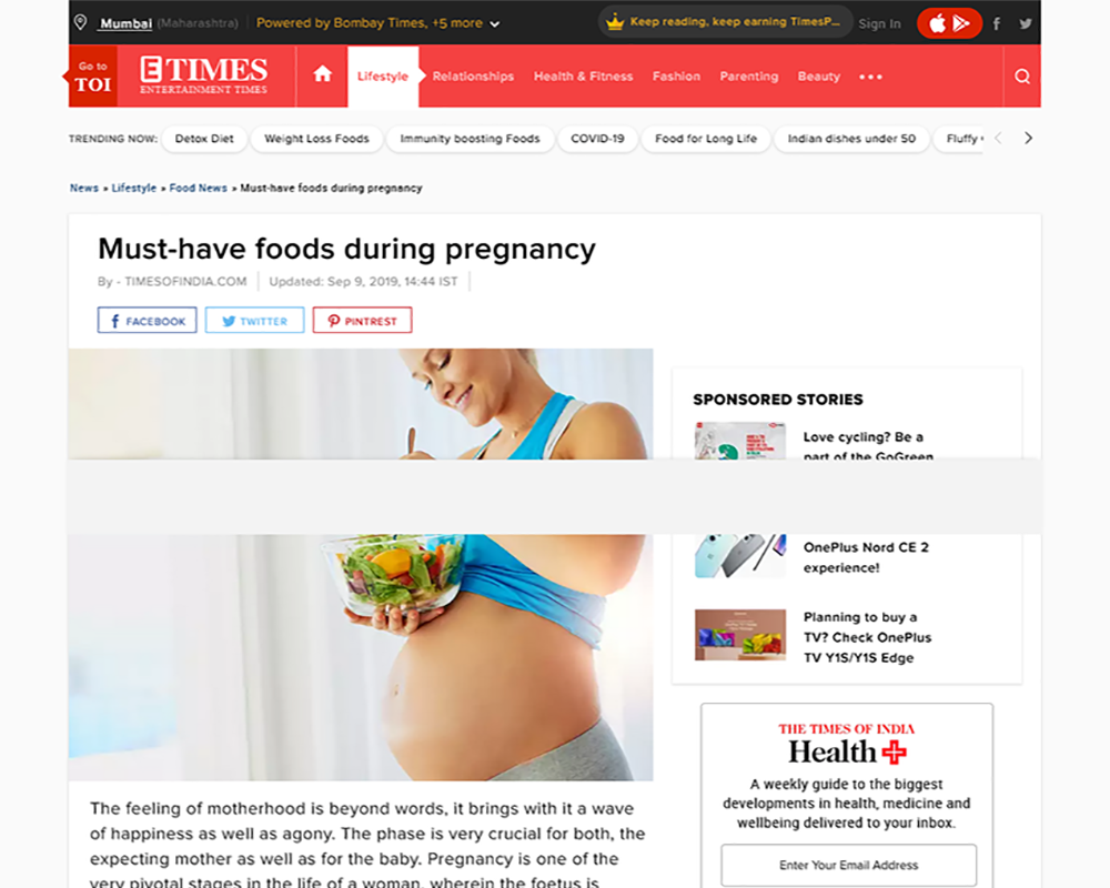 Must-have foods during pregnancy - Times of India