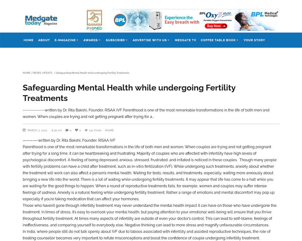 Safeguarding Mental Health while undergoing Fertility Treatments – Dr Rita Bakshi - Medgate Today